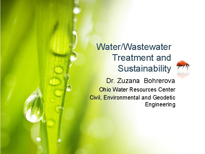 Water/Wastewater Treatment and Sustainability Dr. Zuzana Bohrerova Ohio Water Resources Center Civil, Environmental and