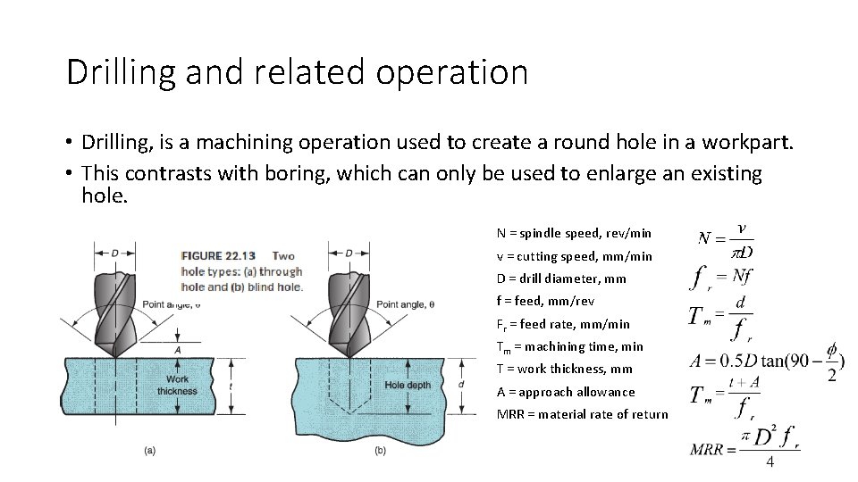 Drilling and related operation • Drilling, is a machining operation used to create a