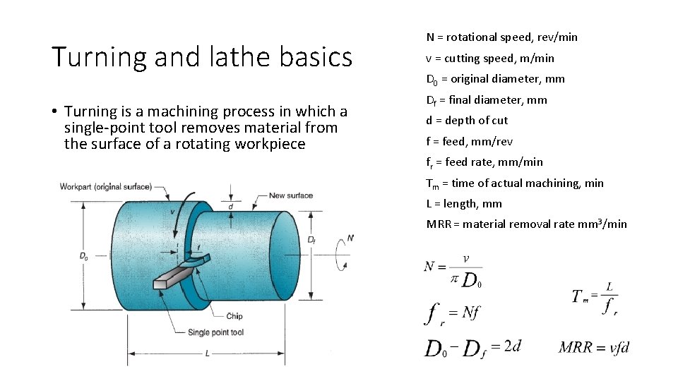 Turning and lathe basics • Turning is a machining process in which a single-point