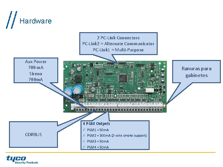 Hardware 2 PC-Link Connectors PC-Link 2 = Alternate Communicator PC-Link 1 = Multi-Purpose Aux Hardware 2 PC-Link Connectors PC-Link 2 = Alternate Communicator PC-Link 1 = Multi-Purpose Aux