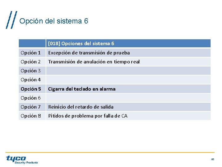 Opción del sistema 6 [018] Opciones del sistema 6 Opción 1 Excepción de transmisión
