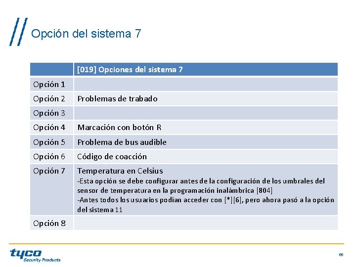 Opción del sistema 7 [019] Opciones del sistema 7 Opción 1 Opción 2 Problemas