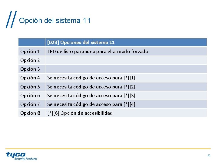 Opción del sistema 11 [023] Opciones del sistema 11 Opción 1 LED de listo