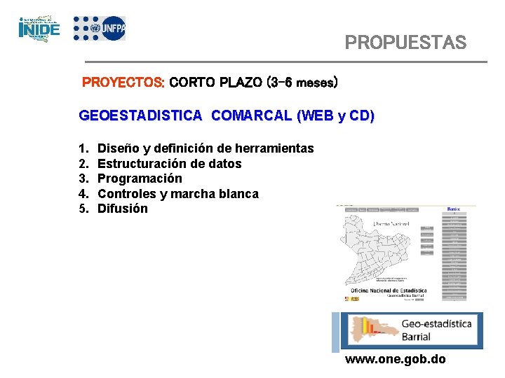 PROPUESTAS PROYECTOS: CORTO PLAZO (3 -6 meses) GEOESTADISTICA COMARCAL (WEB y CD) 1. 2.