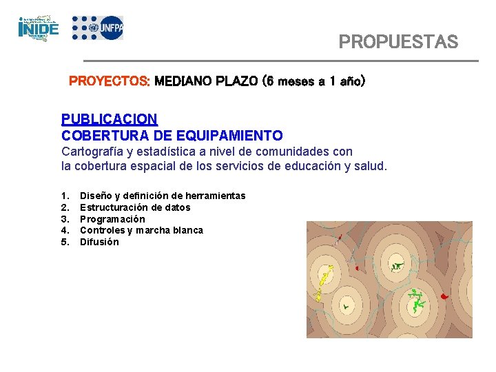 PROPUESTAS PROYECTOS: MEDIANO PLAZO (6 meses a 1 año) PUBLICACION COBERTURA DE EQUIPAMIENTO Cartografía