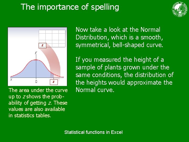 The importance of spelling Now take a look at the Normal Distribution, which is