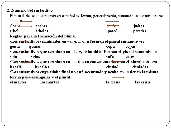 2. Número del sustantivo El plural de los sustantivos en español se forma, generalmente,