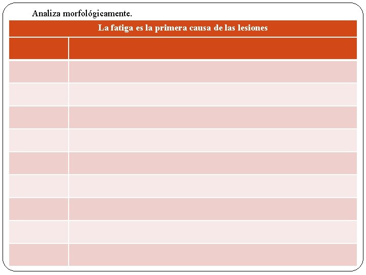 Analiza morfológicamente. La fatiga es la primera causa de las lesiones 