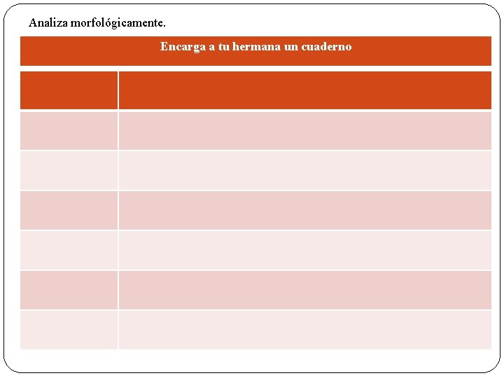 Analiza morfológicamente. Encarga a tu hermana un cuaderno 