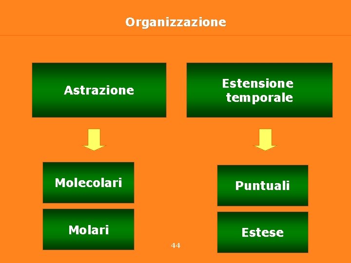 Organizzazione Estensione temporale Astrazione Molecolari Puntuali Molari Estese 44 