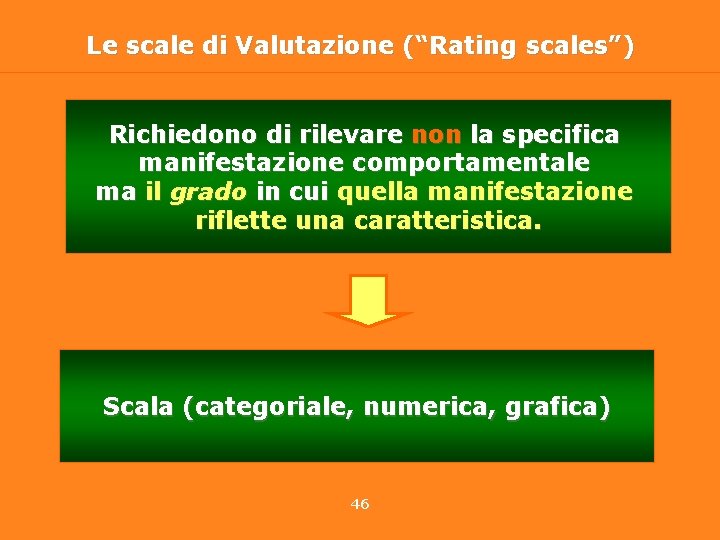 Le scale di Valutazione (“Rating scales”) Richiedono di rilevare non la specifica manifestazione comportamentale