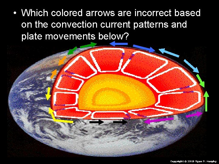 • Which colored arrows are incorrect based on the convection current patterns and • Which colored arrows are incorrect based on the convection current patterns and