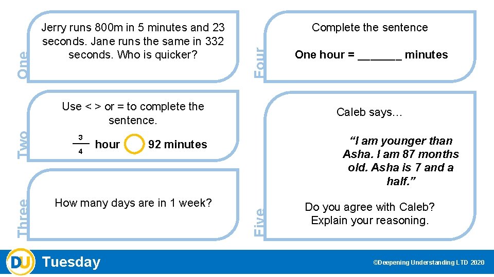 Complete the sentence Four One Jerry runs 800 m in 5 minutes and 23