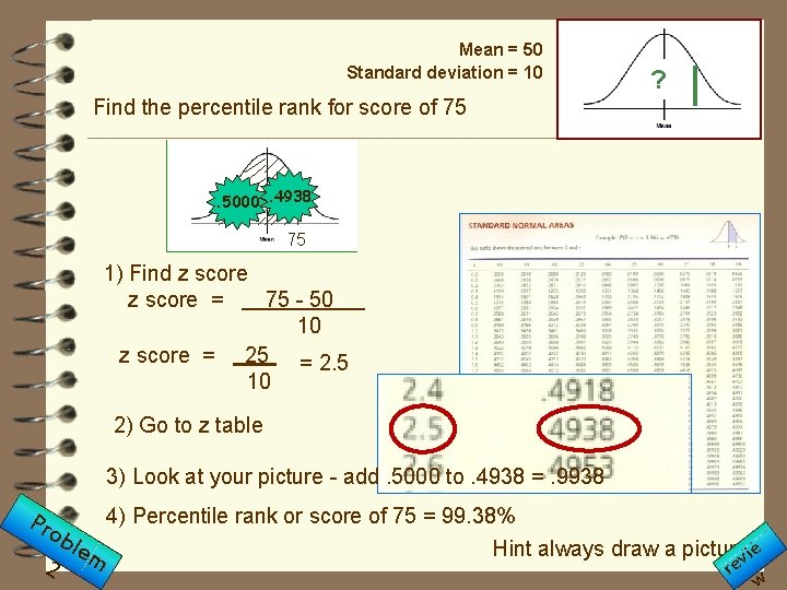 Mean = 50 Standard deviation = 10 ? Find the percentile rank for score