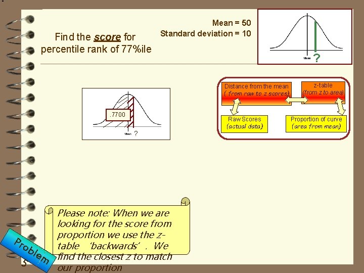 Find the score for percentile rank of 77%ile Mean = 50 Standard deviation =