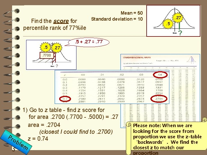 Find the score for percentile rank of 77%ile. 5 Mean = 50 Standard deviation