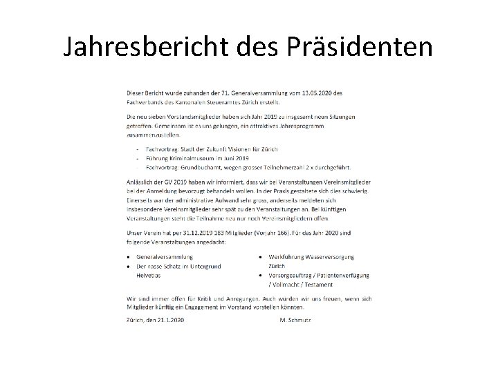 Jahresbericht des Präsidenten 