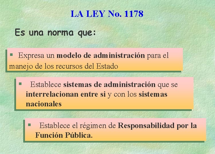 LA LEY No. 1178 Es una norma que: § Expresa un modelo de administración