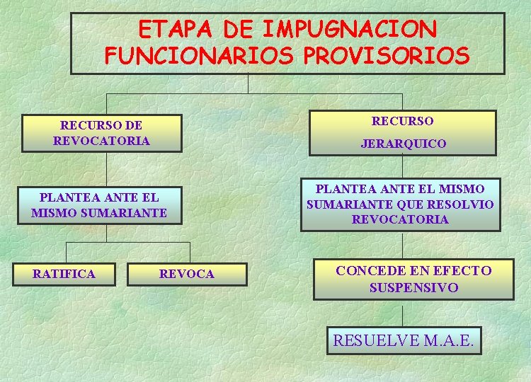 ETAPA DE IMPUGNACION FUNCIONARIOS PROVISORIOS RECURSO DE REVOCATORIA JERARQUICO PLANTEA ANTE EL MISMO SUMARIANTE