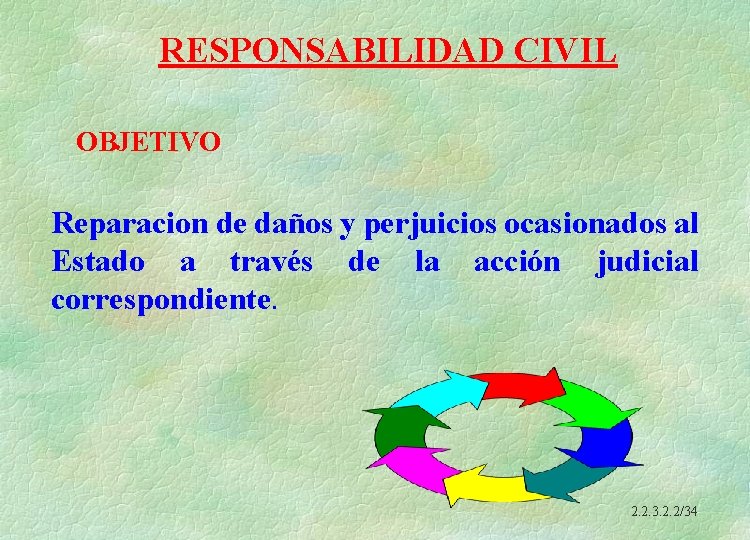 RESPONSABILIDAD CIVIL OBJETIVO Reparacion de daños y perjuicios ocasionados al Estado a través de
