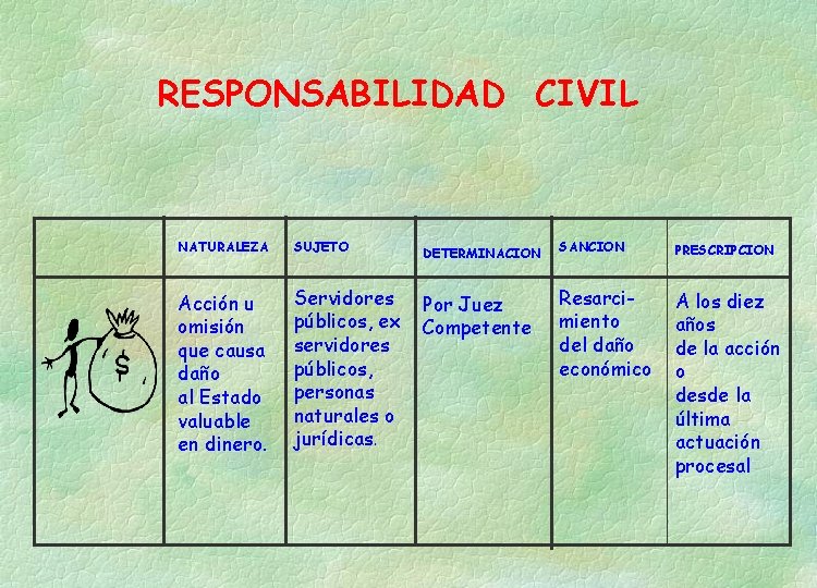 RESPONSABILIDAD CIVIL NATURALEZA SUJETO DETERMINACION SANCION PRESCRIPCION Acción u omisión que causa daño al