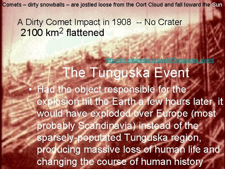 Comets – dirty snowballs – are jostled loose from the Oort Cloud and fall