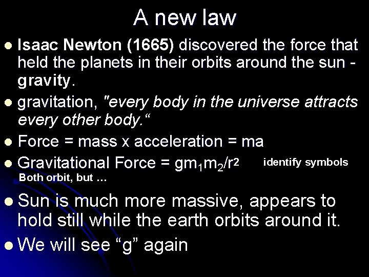 A new law Isaac Newton (1665) discovered the force that held the planets in