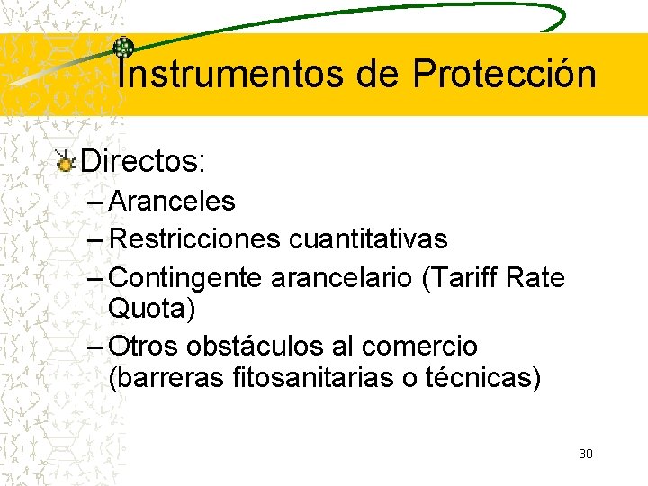 Instrumentos de Protección Directos: – Aranceles – Restricciones cuantitativas – Contingente arancelario (Tariff Rate Instrumentos de Protección Directos: – Aranceles – Restricciones cuantitativas – Contingente arancelario (Tariff Rate