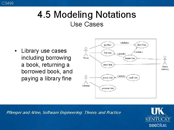 CS 499 4. 5 Modeling Notations Use Cases • Library use cases including borrowing