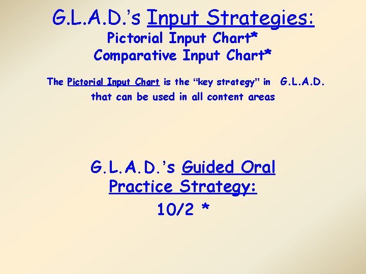 G. L. A. D. ’s Input Strategies: Pictorial Input Chart* Comparative Input Chart* The