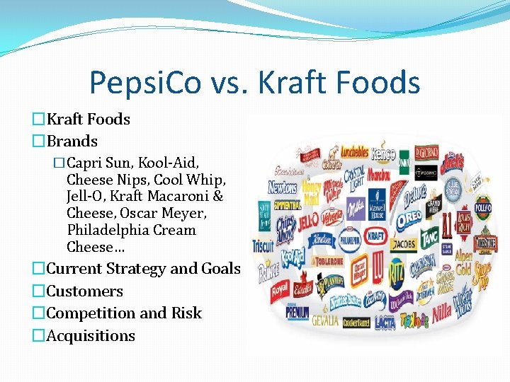 Pepsi. Co vs. Kraft Foods �Brands �Capri Sun, Kool-Aid, Cheese Nips, Cool Whip, Jell-O, Pepsi. Co vs. Kraft Foods �Brands �Capri Sun, Kool-Aid, Cheese Nips, Cool Whip, Jell-O,