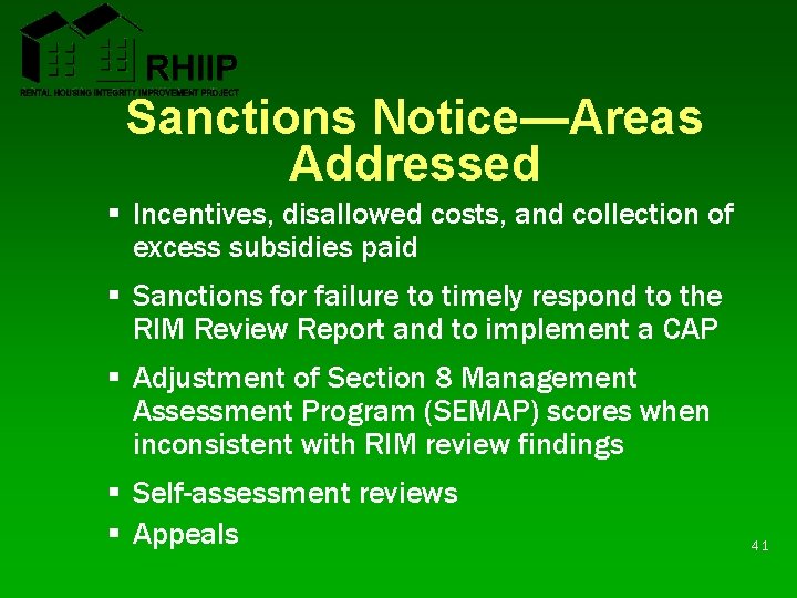 Sanctions Notice—Areas Addressed § Incentives, disallowed costs, and collection of excess subsidies paid § Sanctions Notice—Areas Addressed § Incentives, disallowed costs, and collection of excess subsidies paid §