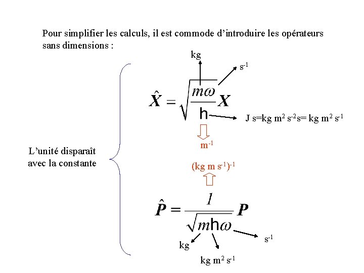 Pour simplifier les calculs, il est commode d’introduire les opérateurs sans dimensions : kg