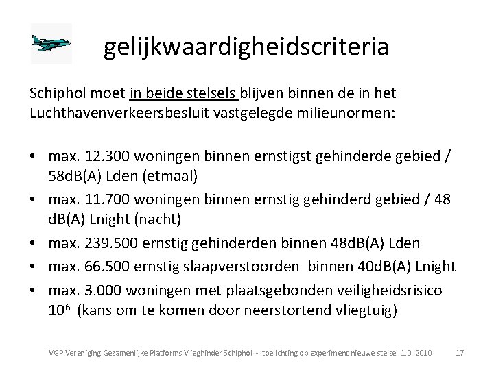 gelijkwaardigheidscriteria Schiphol moet in beide stelsels blijven binnen de in het Luchthavenverkeersbesluit vastgelegde milieunormen: