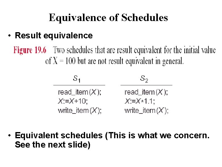 Equivalence of Schedules • Result equivalence • Equivalent schedules (This is what we concern. Equivalence of Schedules • Result equivalence • Equivalent schedules (This is what we concern.