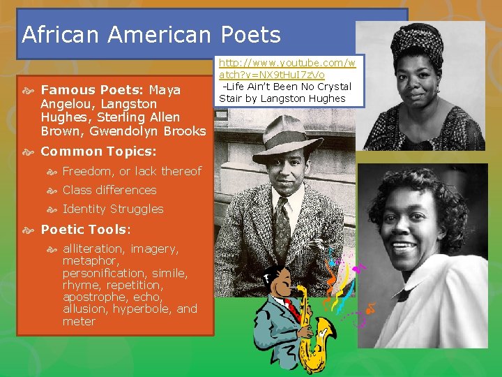 African American Poets Famous Poets: Maya Angelou, Langston Hughes, Sterling Allen Brown, Gwendolyn Brooks