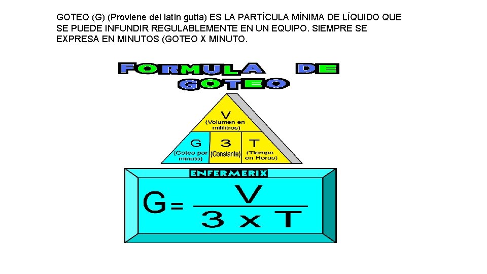 GOTEO (G) (Proviene del latín gutta) ES LA PARTÍCULA MÍNIMA DE LÍQUIDO QUE SE