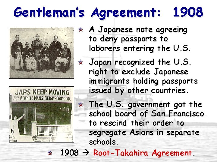 Gentleman’s Agreement: 1908 A Japanese note agreeing to deny passports to laborers entering the