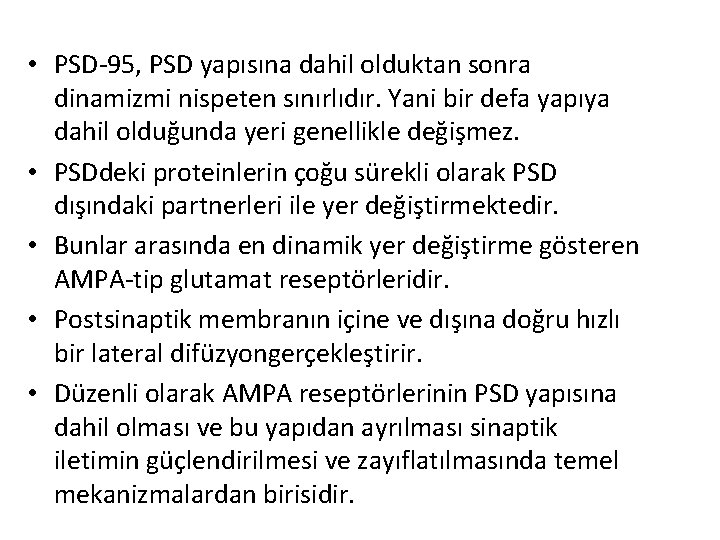  • PSD-95, PSD yapısına dahil olduktan sonra dinamizmi nispeten sınırlıdır. Yani bir defa