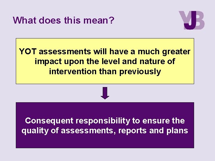 What does this mean? YOT assessments will have a much greater impact upon the What does this mean? YOT assessments will have a much greater impact upon the