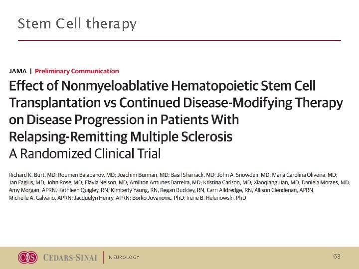 Stem Cell therapy NEUROLOGY 63 Stem Cell therapy NEUROLOGY 63
