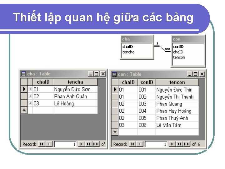 Thiết lập quan hệ giữa các bảng 