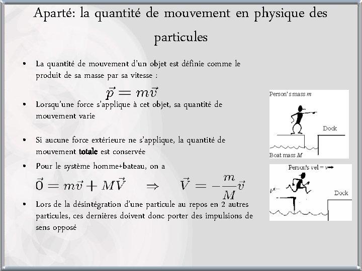 Aparté: la quantité de mouvement en physique des particules • La quantité de mouvement