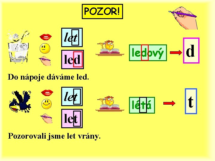 POZOR! let ledový d létá t Do nápoje dáváme led. let Pozorovali jsme let
