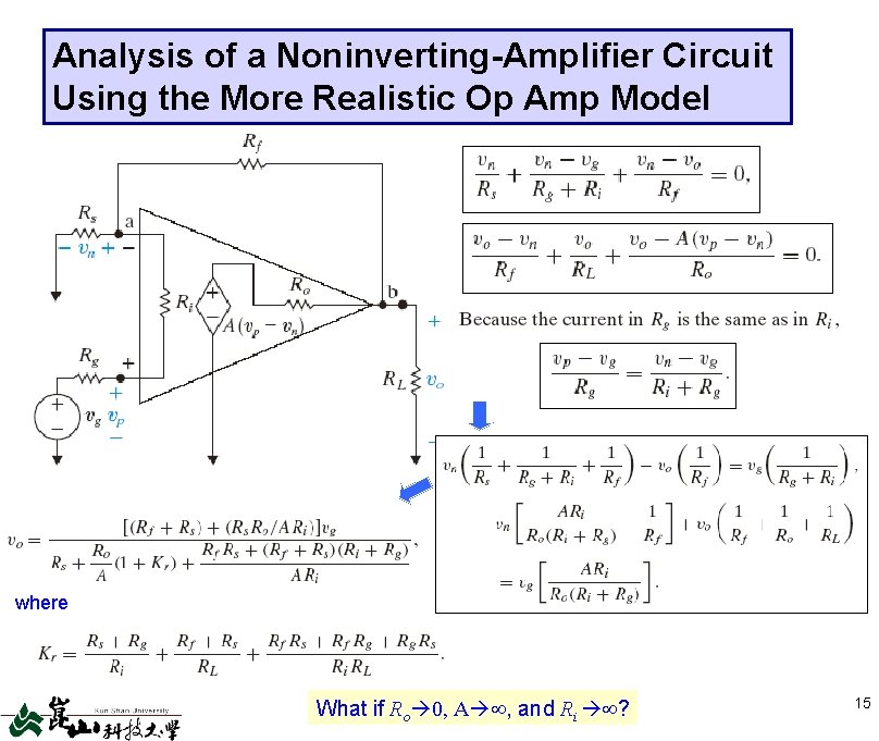 Analysis of a Noninverting-Amplifier Circuit Using the More Realistic Op Amp Model where What