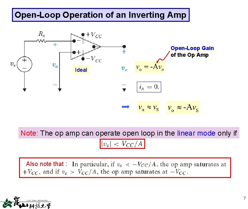 Open-Loop Operation of an Inverting Amp Open-Loop Gain of the Op Amp Ideal Note: