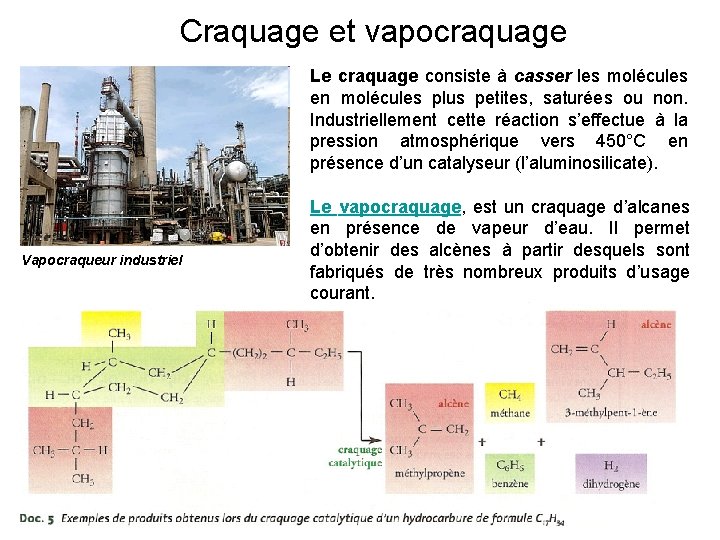 Craquage et vapocraquage Le craquage consiste à casser les molécules en molécules plus petites,