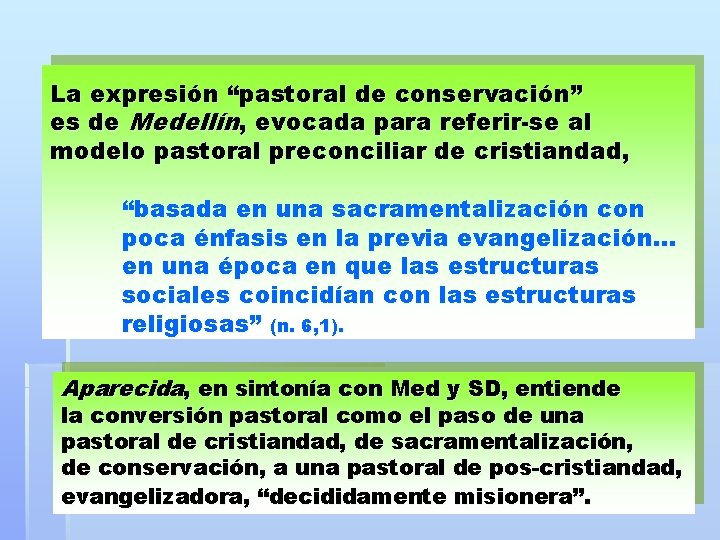 La expresión “pastoral de conservación” es de Medellín, evocada para referir-se al modelo pastoral