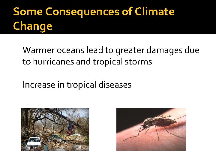 Some Consequences of Climate Change Warmer oceans lead to greater damages due to hurricanes