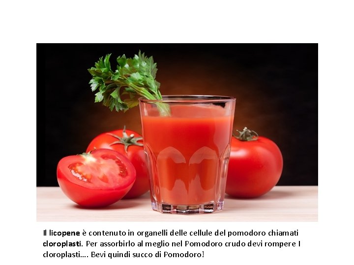 Il licopene è contenuto in organelli delle cellule del pomodoro chiamati cloroplasti. Per assorbirlo Il licopene è contenuto in organelli delle cellule del pomodoro chiamati cloroplasti. Per assorbirlo